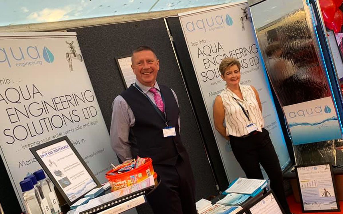 Aqua Engineering being represented on their stand at The Lakes Hospitality Trade Show by directors David and Carla Bryashaw