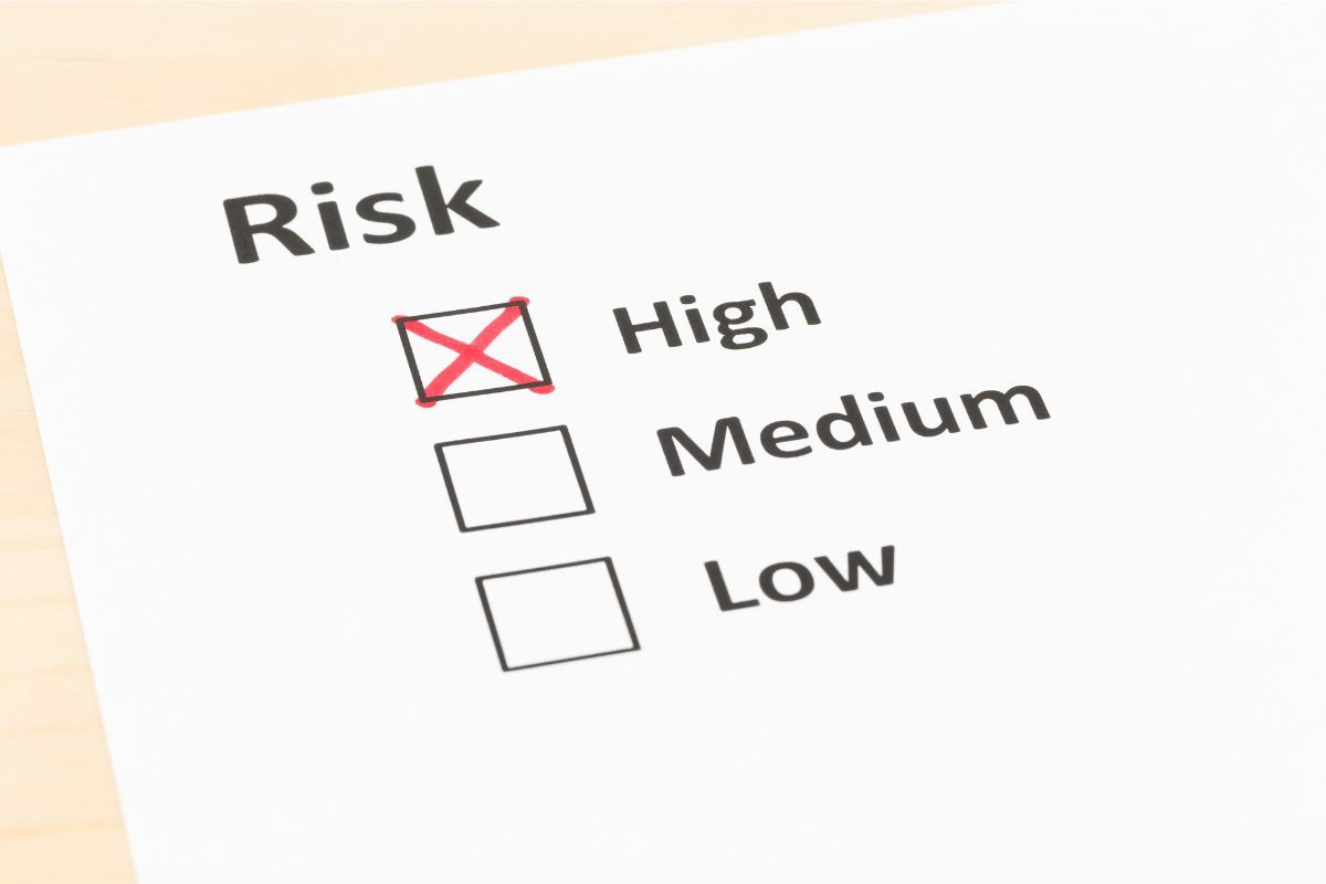 risk assessment checkboxes on a sheet of paper- low, medium, high