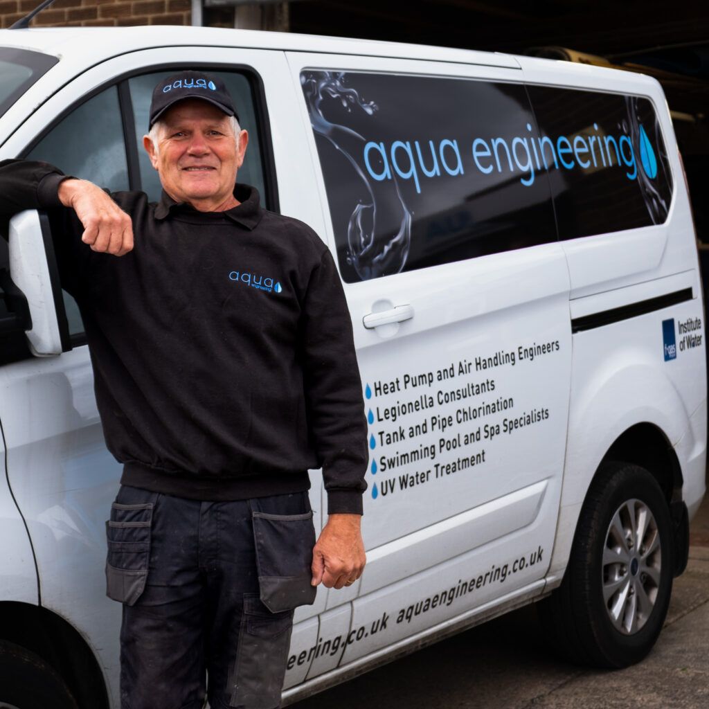 John Brayshaw, swimming pool and water treatment engineer at Aqua Engineering, pictured here beside his company van.