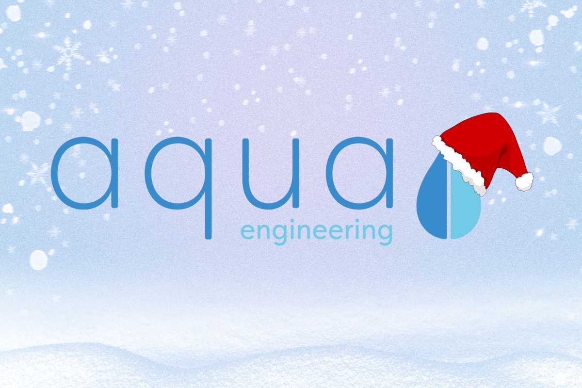 the Aqua logo on a a snowy Christmas scene illustration