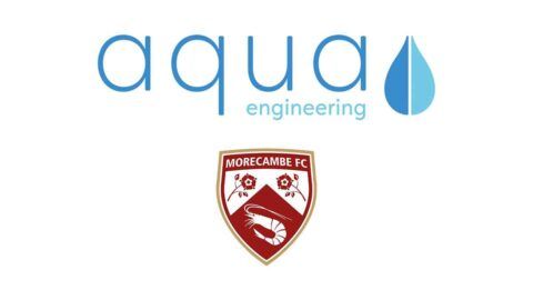 the logos of Morecambe Football Club abd Aqua Engineering, representing the partnership formed by Aqua Engineering sponsoring Morecambe's back of away shirts.