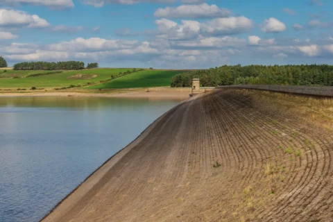 image of a UK reservoir running low on water